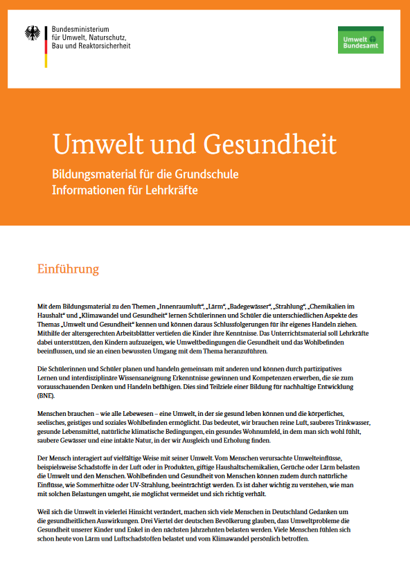 Screenshot der Publikation  Umwelt und Gesundheit - Informationen für Lehrkräfte (Grundschule) 